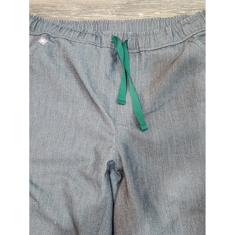Figs Men's Gray Jogger Scrub Pants with Green Drawstring Size M